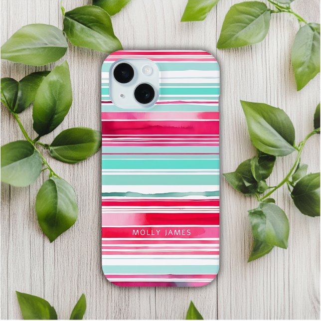 Coques Case-Mate iPhone Préppy moderne Cyan Magenta Nom personnalisé (Créateur téléchargé)