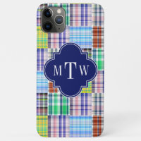 Preppy Patchwork Madras Navy Quatrefoil Monogramme