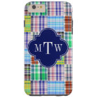 Preppy Patchwork Madras Navy Quatrefoil Monogramme
