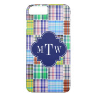 Preppy Patchwork Madras Navy Quatrefoil Monogramme
