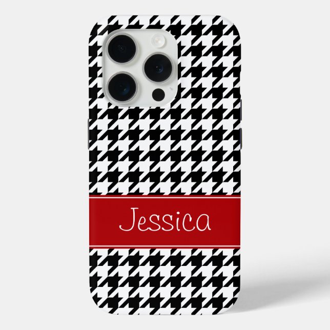 Coques Case-Mate iPhone Preppy Red et Black Houndstooth Personnalisé (Verso)