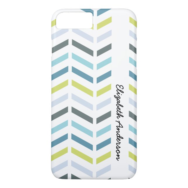 Coques Case-Mate iPhone Preppy Zigzag Aqua et Chevrons verts avec nom (Dos)