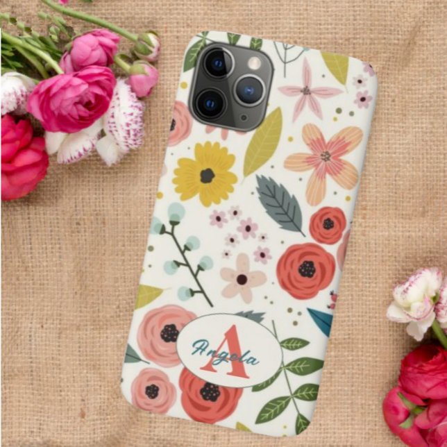 Coques Case-Mate iPhone Pretty Blush Pink Floral Botanical Monogram  (Créateur téléchargé)