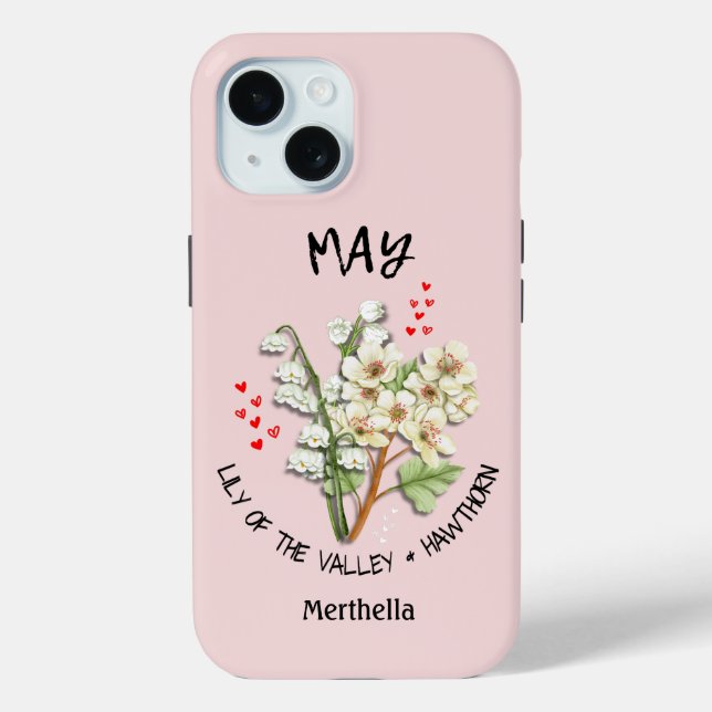 Coques Case-Mate iPhone Pretty MAI Mois de naissance Fleur Nom personnalis (Verso)
