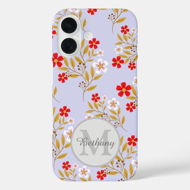 Coques Case-Mate iPhone Pretty Red and White Floral Pattern Personalised (Verso)