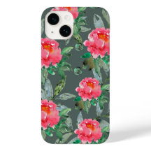 Pretty Watercolor Pink Peonies Floral Pattern 