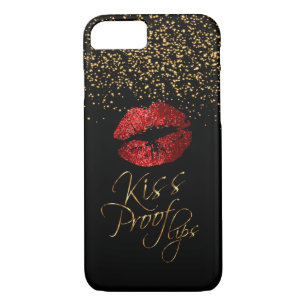 Coque iPhone 7 Preuve Kiss avec Confetti Or & Lèvres rouges