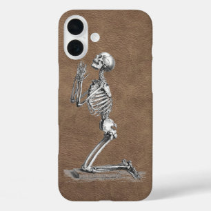 Coques iPhone 16 Plus Prier Skeleton Faux-Leather