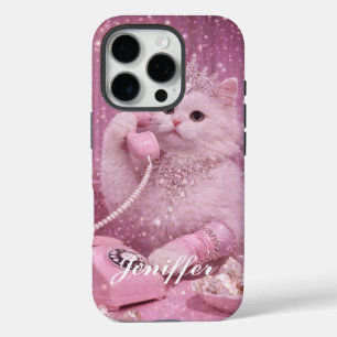 Coques iPhone 16 Pro Princesse Glamour Chat Utilisant le Téléphone