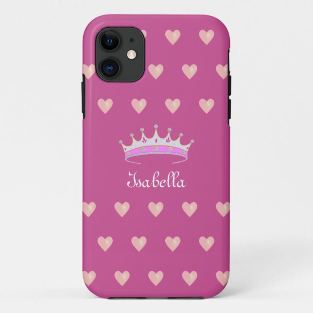 Coques Case-Mate iPhone Princesse Tiara Couronne & Coeurs roses sur Or Ros (Dos)