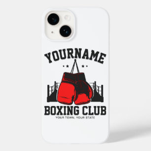 Coque Pour iPhone 14 Pro Boxer AJOUTER NOM Gants rouges Boxer Ring Trai