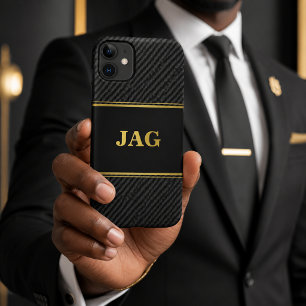 Case-Mate iPhone Case Professionnel Carbon Black & Monogramme Or