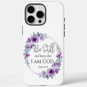 Coques iPhone 16 Pro Max Psaume 46:10 Be Still and Know Bible Purple Floral