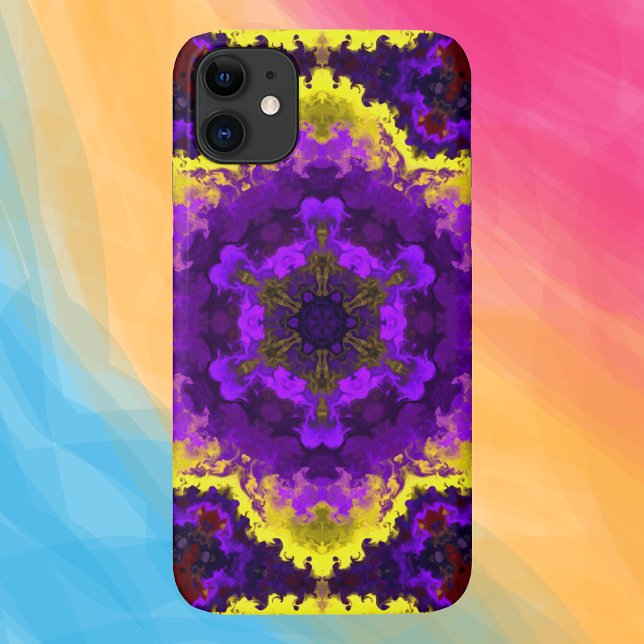 Coques Case-Mate iPhone Psychédélique Mandala Fleur Jaune et Violet (Créateur téléchargé)