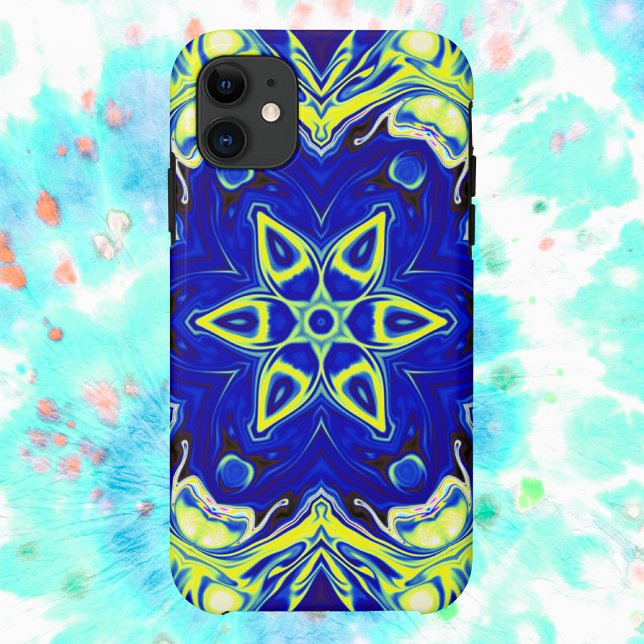 Coques Case-Mate iPhone Psychédélique Mandala Flower bleu et jaune (Créateur téléchargé)