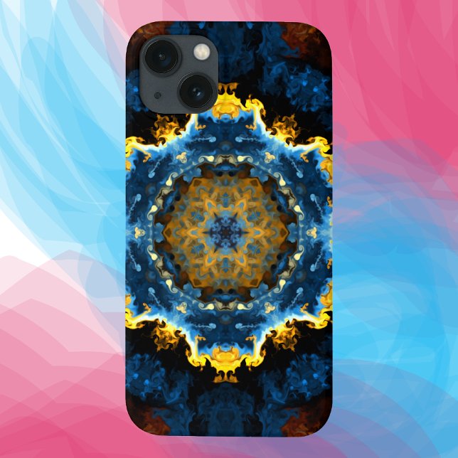 Coques Case-Mate iPhone Psychédélique Mandala Flower bleu jaune et orange (Créateur téléchargé)