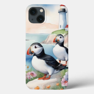 Case-Mate iPhone Case Puffins by the Sea - Ocean Flowers & Lighthouse