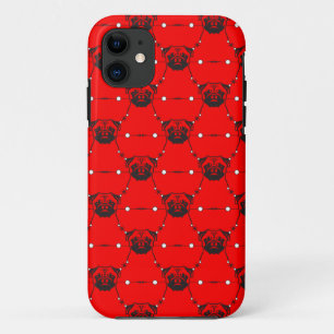 Coque iPhone 11 Pugs sur Rouge