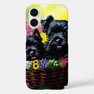 Coque Pour iPhone 16 Puppies écossaises mignonnes dans le panier à fleu