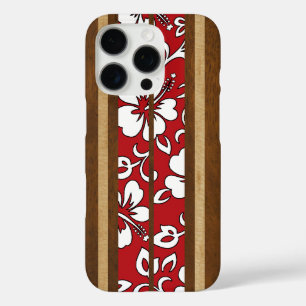 Coques iPhone 16 Pro Pupukea Hibiscus Hawaiian Faux Wood Surf board Rou