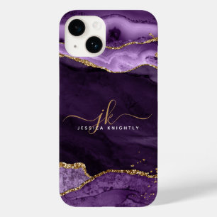 Coque Pour iPhone 14 Purple Agate Gold Parties scintillant Script Nom d