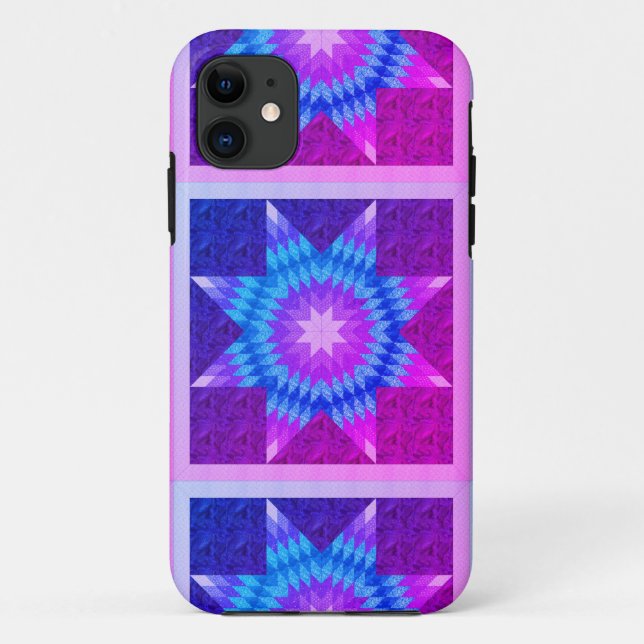 Coques Case-Mate iPhone Purple and Teal Lone Star Quilt (Dos)