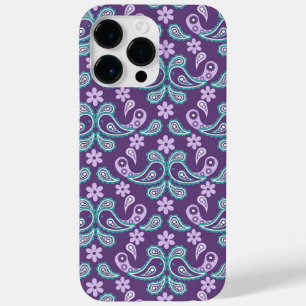 COQUE POUR POUR iPhone 14 PRO MAX PURPLE & AQUA PAISLEY MOTIF
