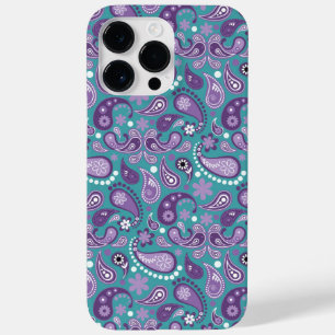 COQUE POUR POUR iPhone 14 PRO MAX PURPLE & AQUA PAISLEY MOTIF