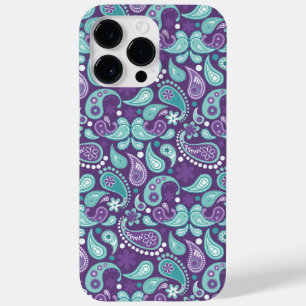 COQUE POUR POUR iPhone 14 PRO MAX PURPLE & AQUA PAISLEY MOTIF