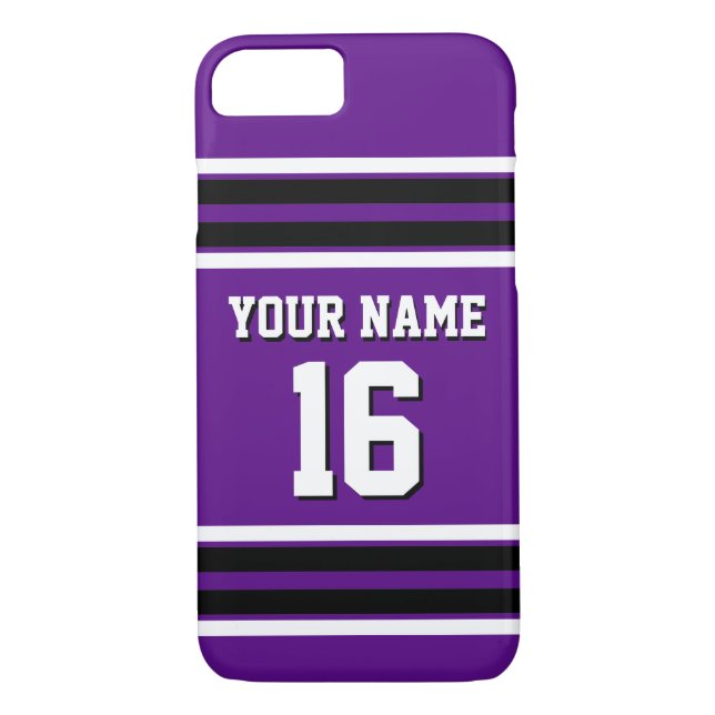 Coques Case-Mate iPhone Purple Black Team Jersey Numéro personnalisé Nom (Dos)