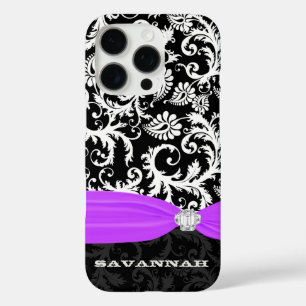 Coques iPhone 16 Pro Purple Blanc Plus N'Imprimé couleur Damas Cristal