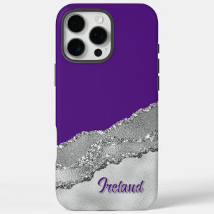Coques iPhone 16 Pro Max Purple et gris personnalisé pailleté 