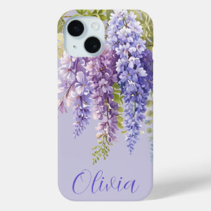 Coque Pour iPhone 15 Purple lavande aquarelle glycine florale lilas