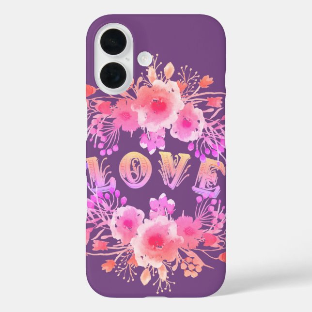 Coques Case-Mate iPhone Purple LOVE dans l'aquarelle Fleurs (Verso)