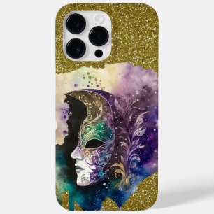 COQUE POUR POUR iPhone 14 PRO MAX PURPLE OR VERT MARDI GRAS MASK & FEATHERS