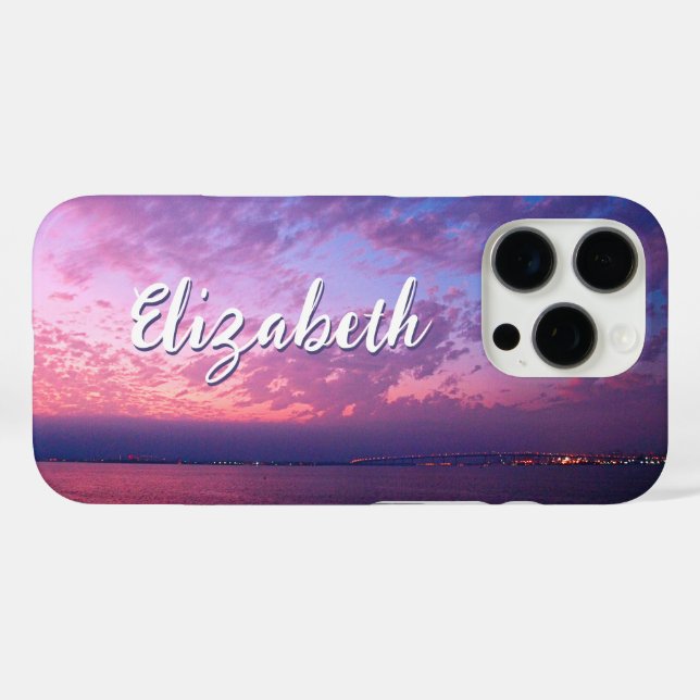 Coques Case-Mate iPhone Purple Pink Ocean Sunset Nom photo Script Modern (Verso (horizontal))