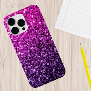 Coque iPhone 15 Pro Purple Pink Ombre faux parties scintillant scintil