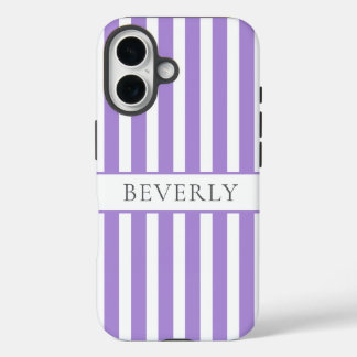 Coque Pour iPhone 16 Purple striped Personalized Name 