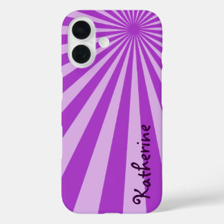 Coque Pour iPhone 16 Purple Sunburst "Ajouter votre nom"