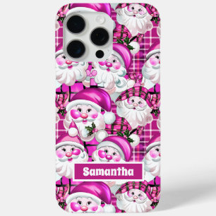 Coque iPhone 15 Pro Max Purple Vintage Père Noël Tartan Plaid Noël