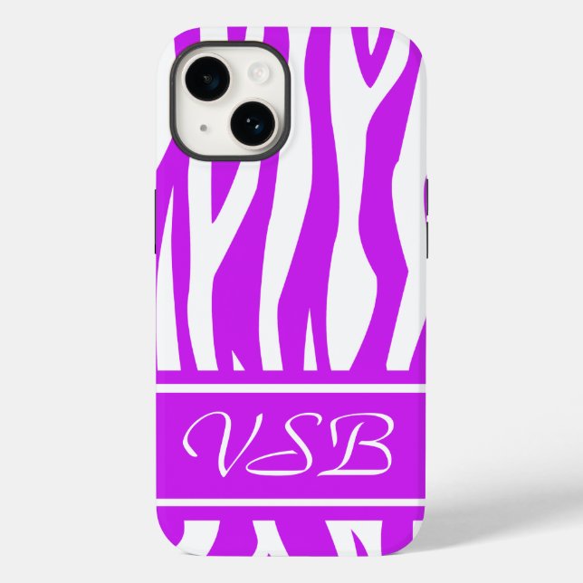 Coques Case-Mate iPhone Purple Zebra Impression avec monogramme (Verso)
