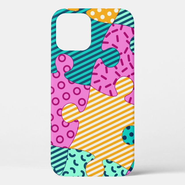 Coques Case-Mate iPhone Puzzles géométriques : bannière Memphis. (Verso)