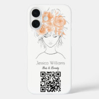 QR code fille mignonne pêches aquarelle rose flora