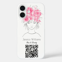 QR code mignon fille rose aquarelle rose florale