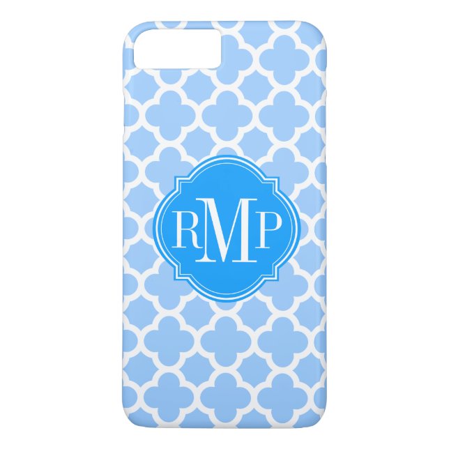 Coques Case-Mate iPhone Quatrefoil Bleu clair et Motif blanc Monogramme (Dos)