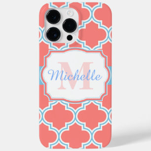 Coque Pour Pour iPhone 14 Pro Max Quatrefoil marocain rose et bleu