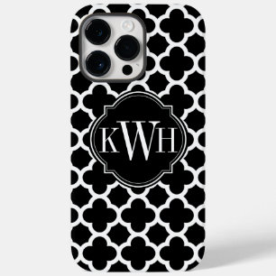 Coques Pour iPhone Quatrefoil Motif noir et blanc Monogramme