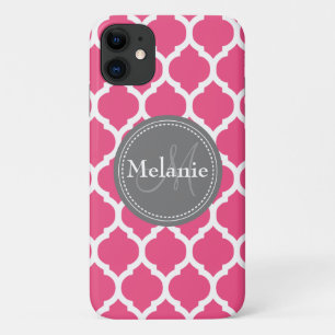 Case-Mate iPhone Case Quatrefoil rose et gris clair monogramme