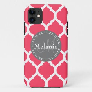 Coque Case-Mate Pour iPhone Quatrefoil rose et gris monogramme
