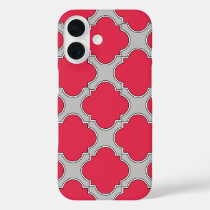 Coque Pour iPhone 16 Quatrefoil rouge et gris